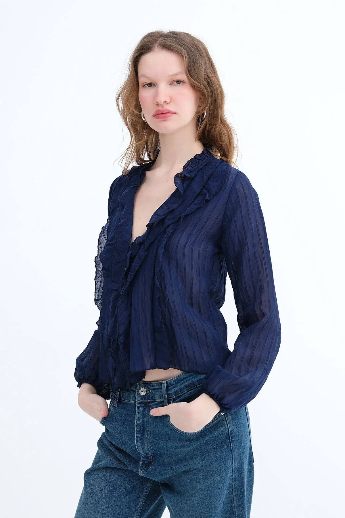 Ruffled Front Buttoned Blouse - Image 6