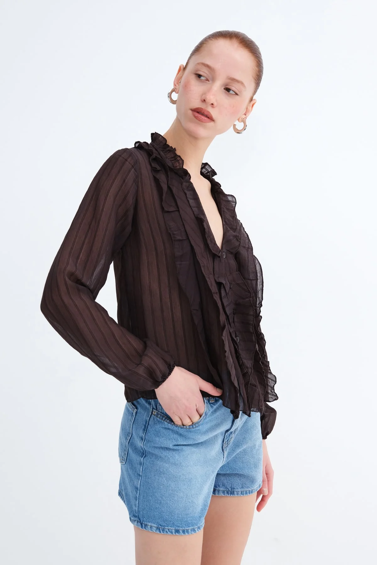 Ruffled Front Buttoned Blouse - Image 7