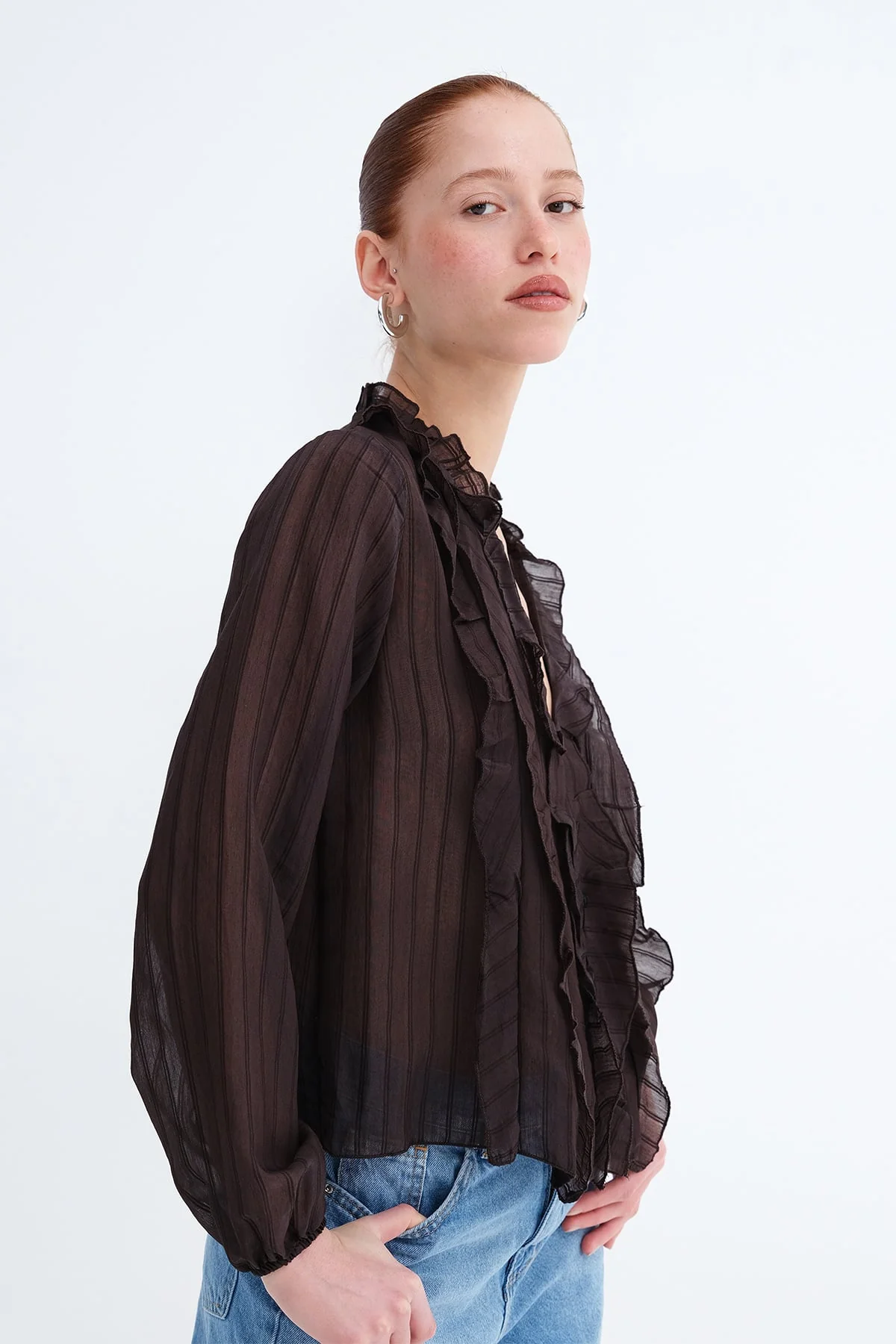 Ruffled Front Buttoned Blouse - Image 9