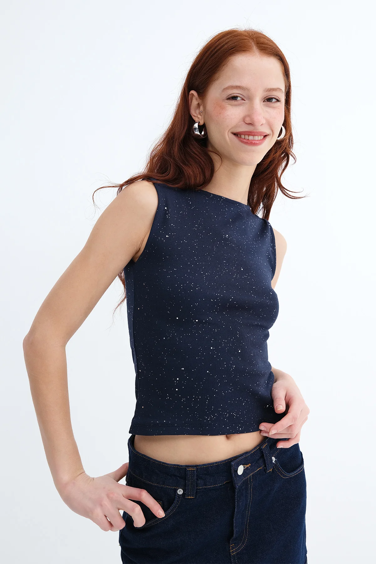 Sleeveless Shimmery Tank Top - Image 27
