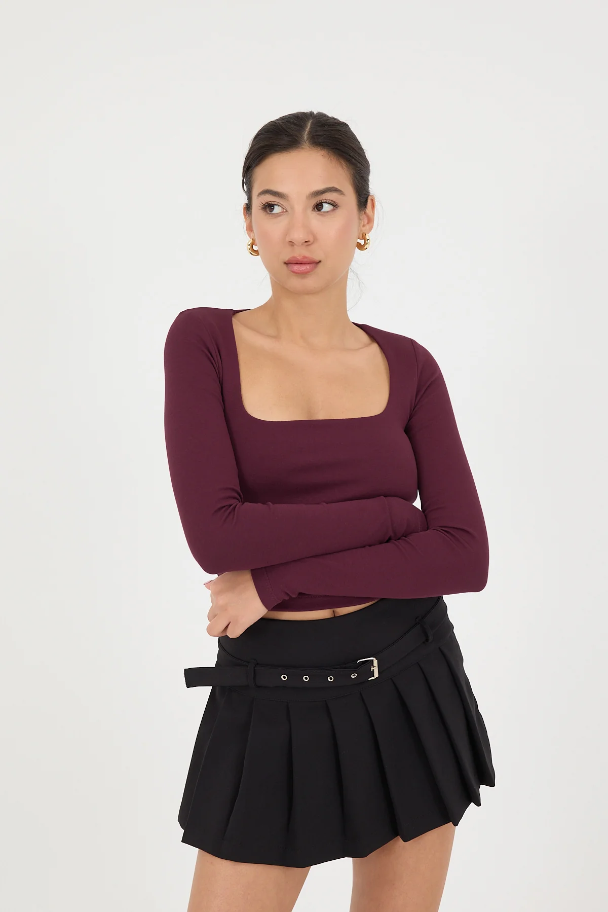 Square Neck Basic Blouse With Long Sleeve - Image 21