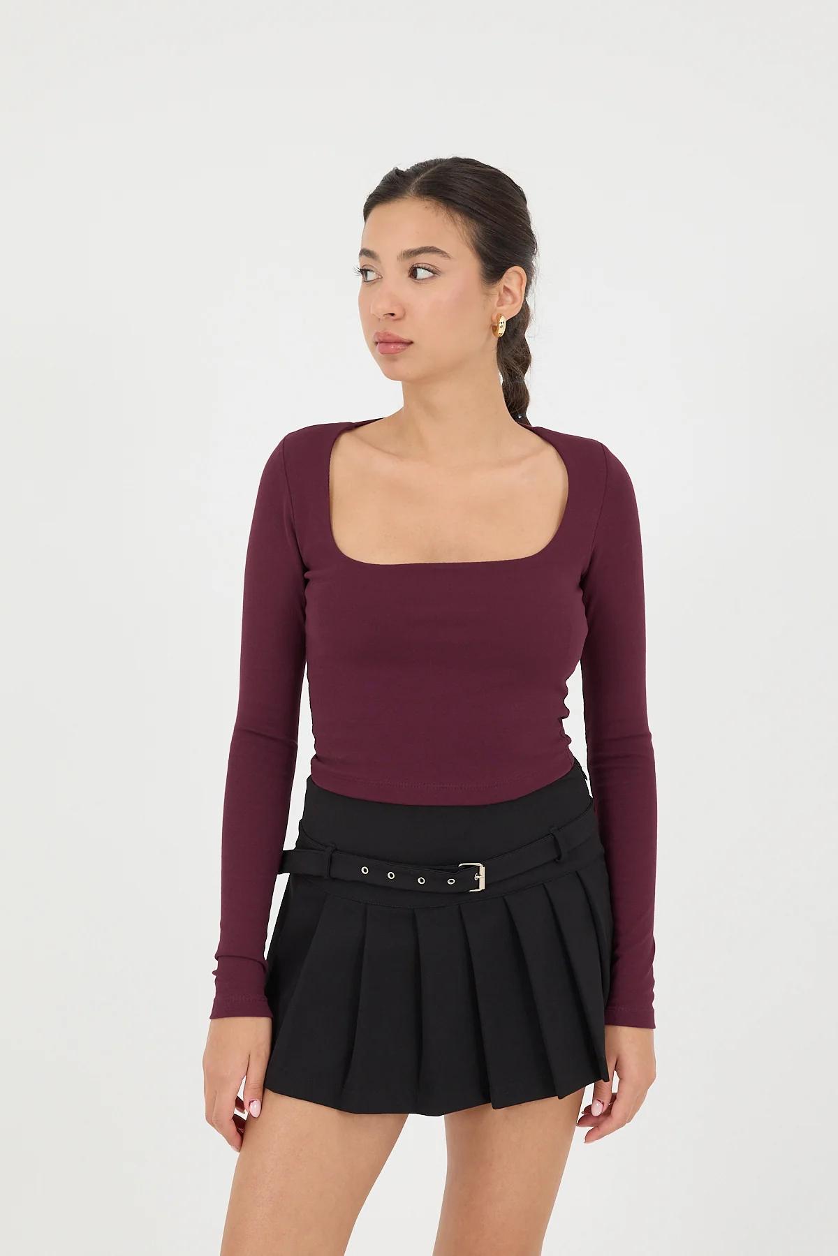 Square Neck Basic Blouse With Long Sleeve - Image 23