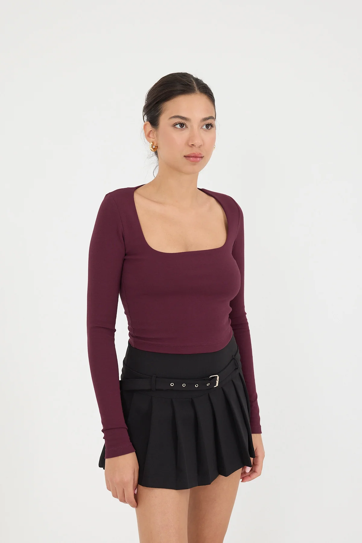 Square Neck Basic Blouse With Long Sleeve - Image 25