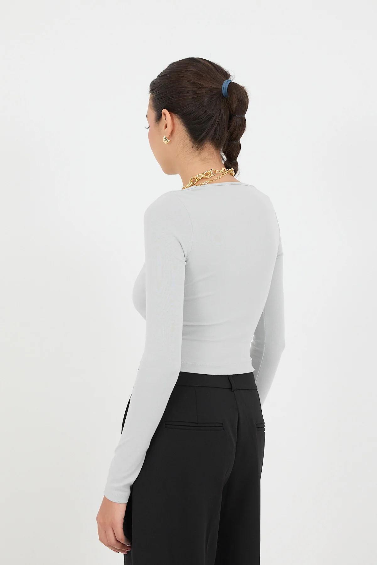 Square Neck Basic Blouse With Long Sleeve - Image 9