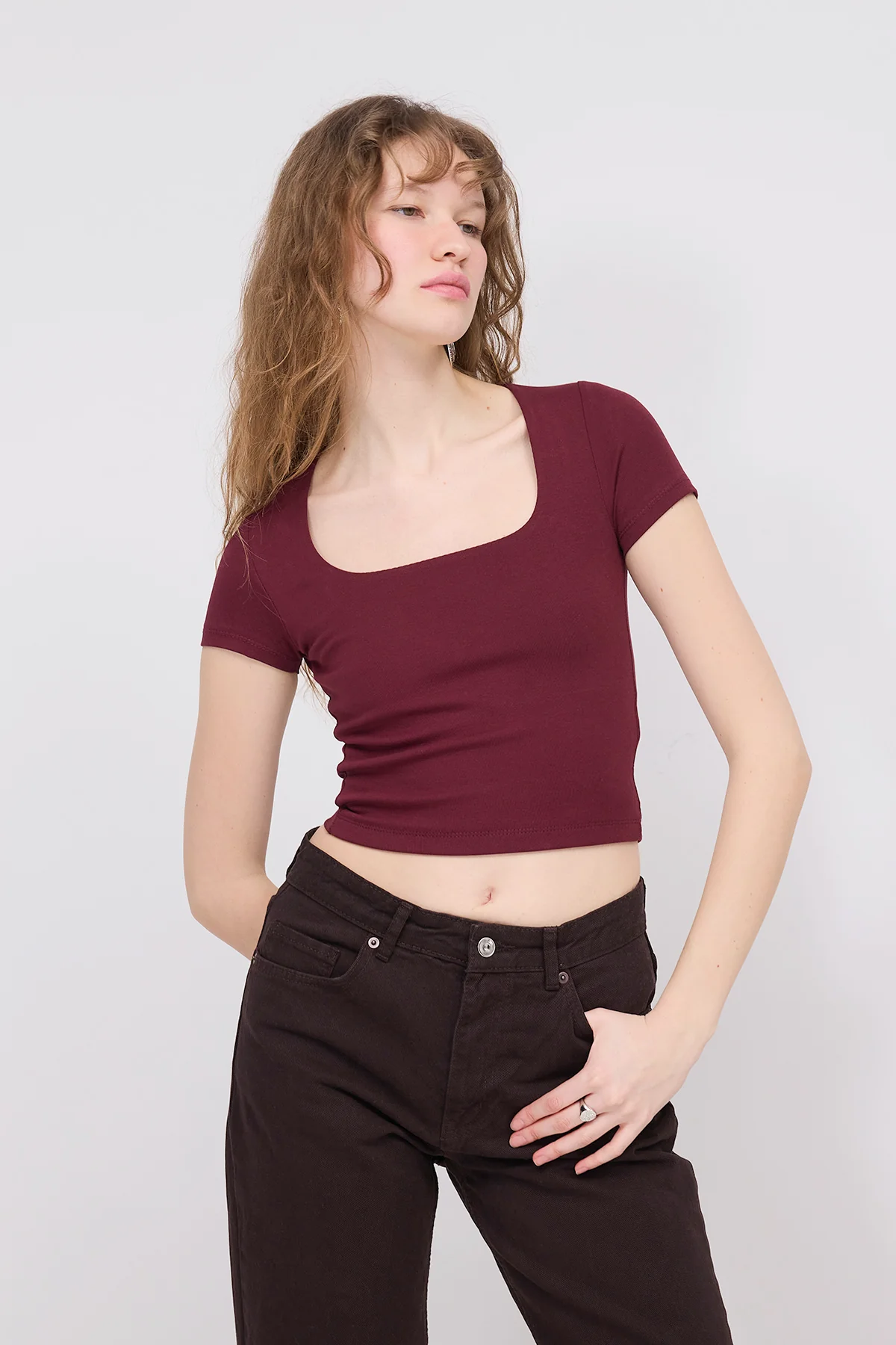 Square Neck Basic Blouse With Short Sleeve - Image 18