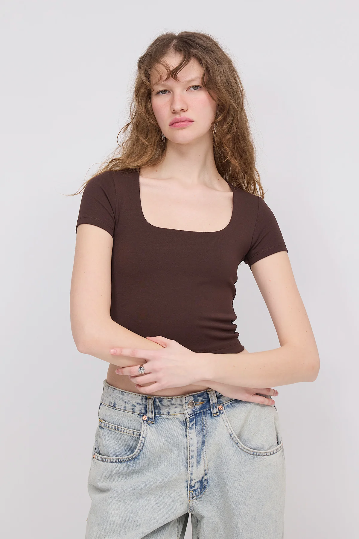 Square Neck Basic Blouse With Short Sleeve - Image 24