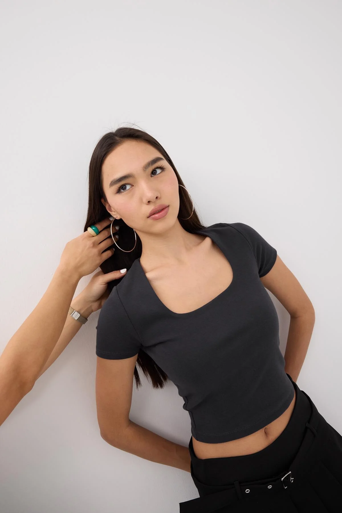 Square Neck Basic Blouse With Short Sleeve - Image 25