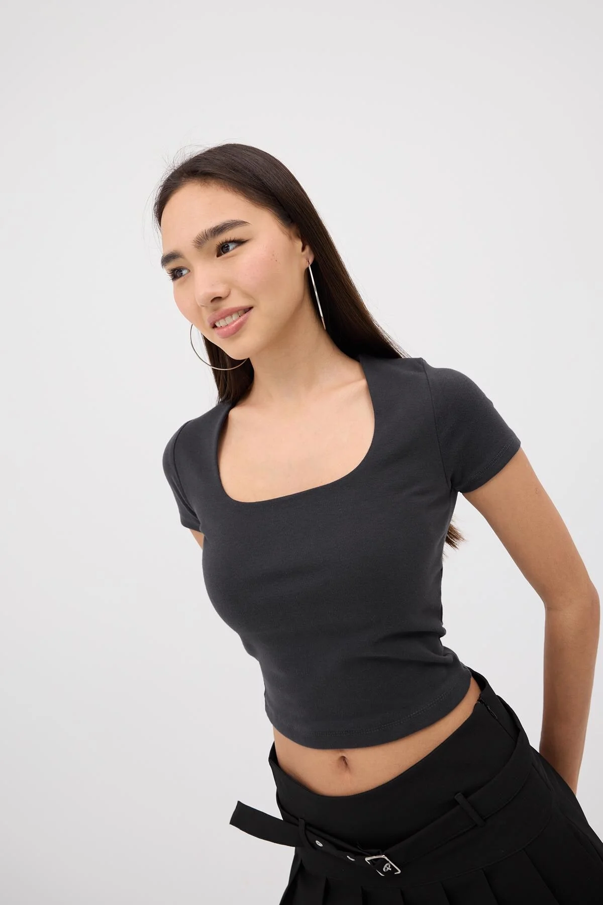 Square Neck Basic Blouse With Short Sleeve - Image 27