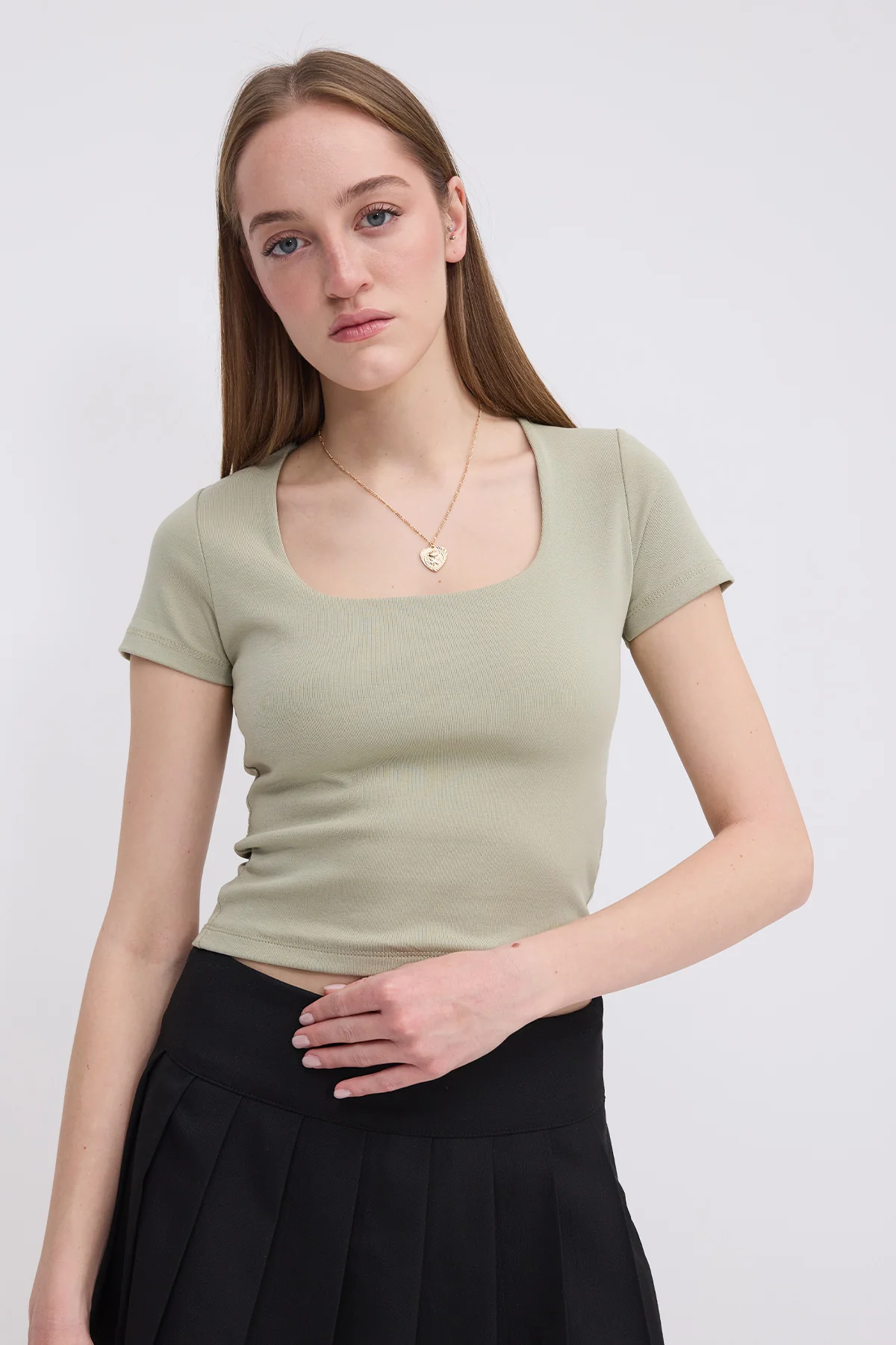 Square Neck Basic Blouse With Short Sleeve - Image 3