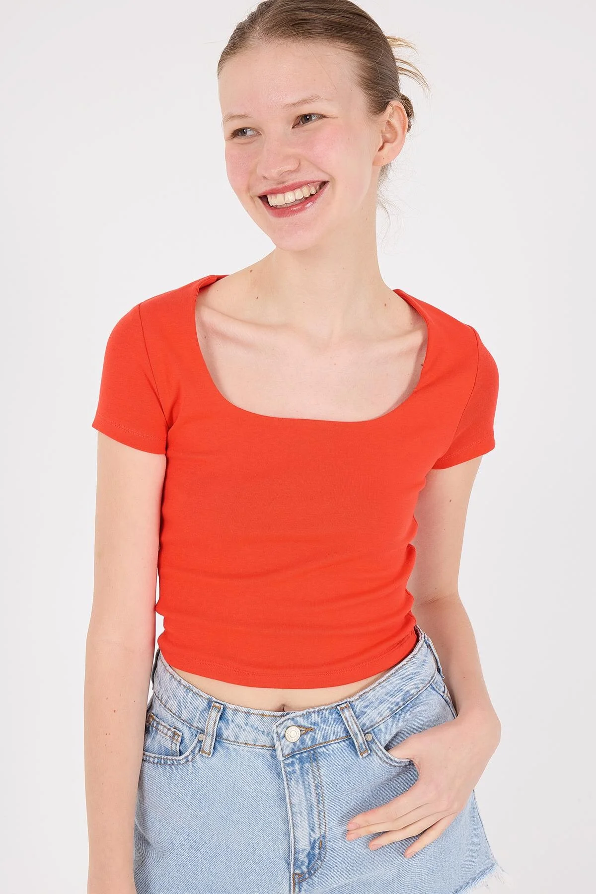 Square Neck Basic Blouse With Short Sleeve - Image 30