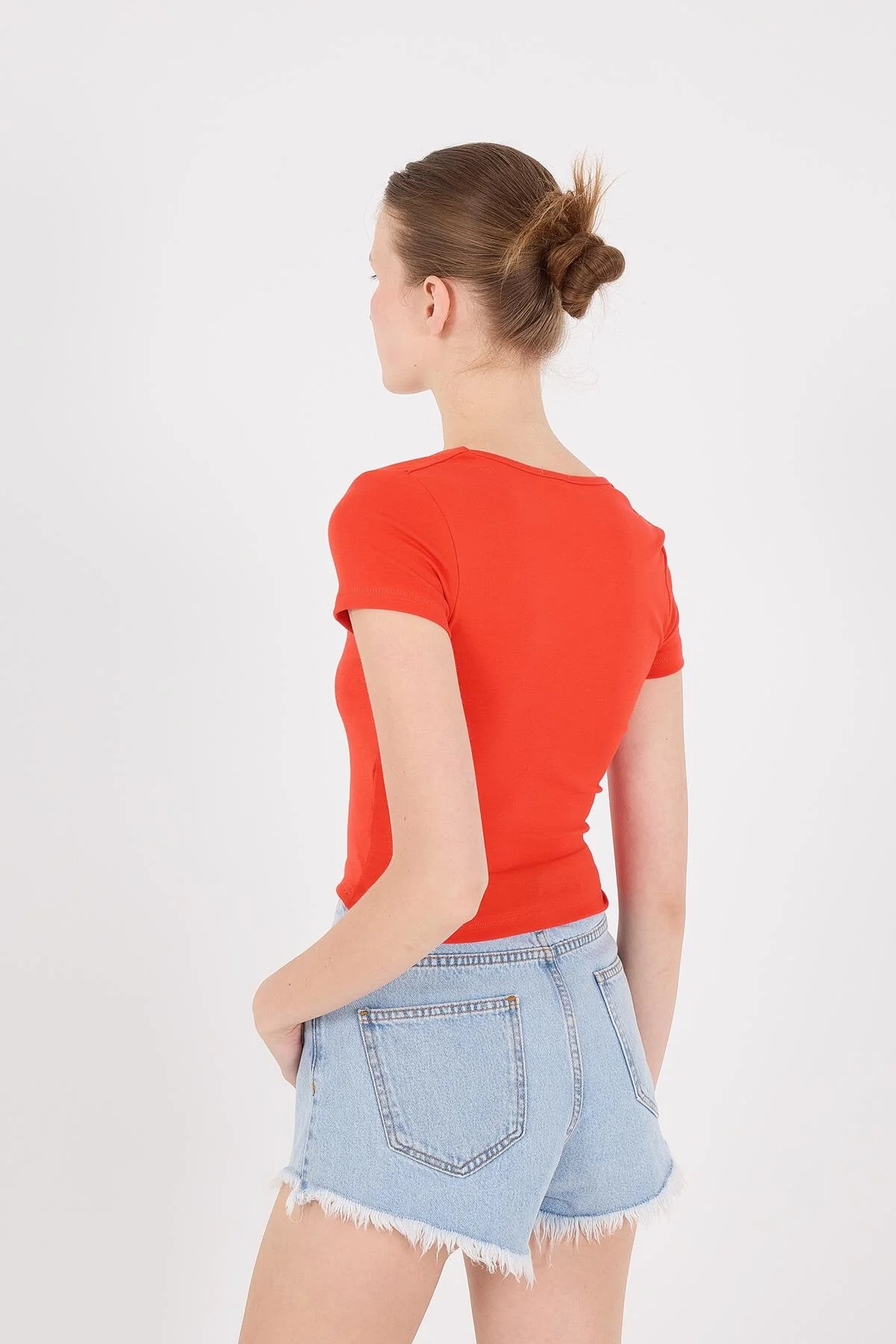 Square Neck Basic Blouse With Short Sleeve - Image 34
