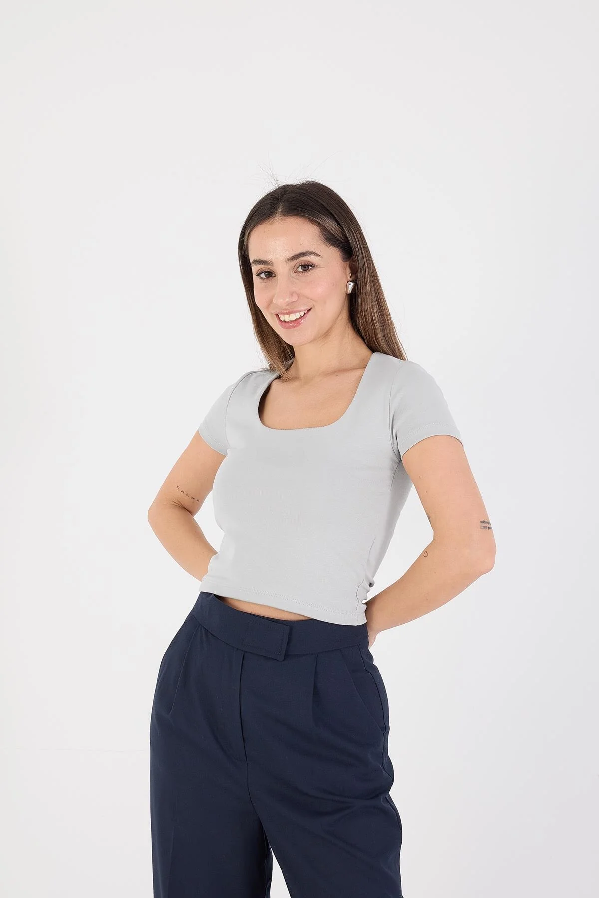 Square Neck Basic Blouse With Short Sleeve - Image 35