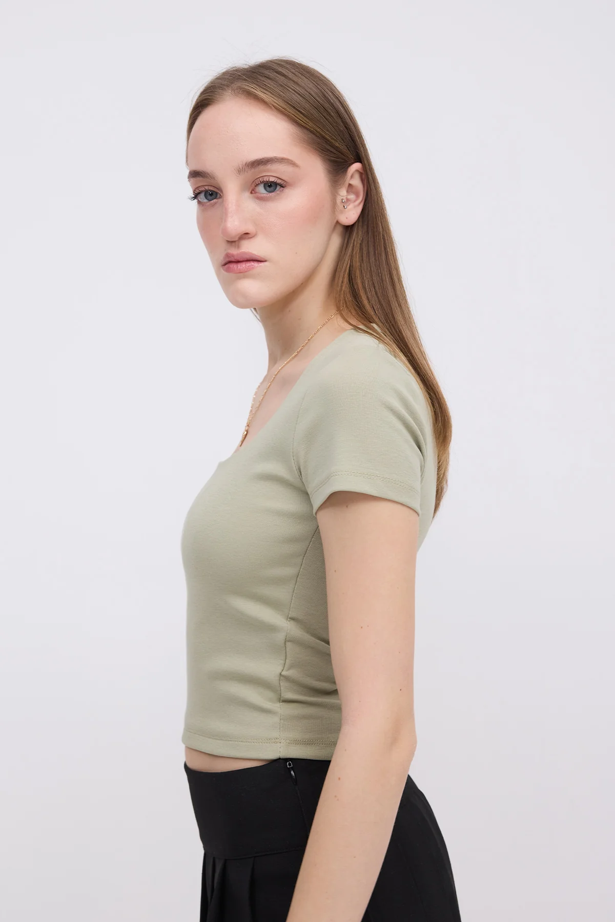 Square Neck Basic Blouse With Short Sleeve - Image 4