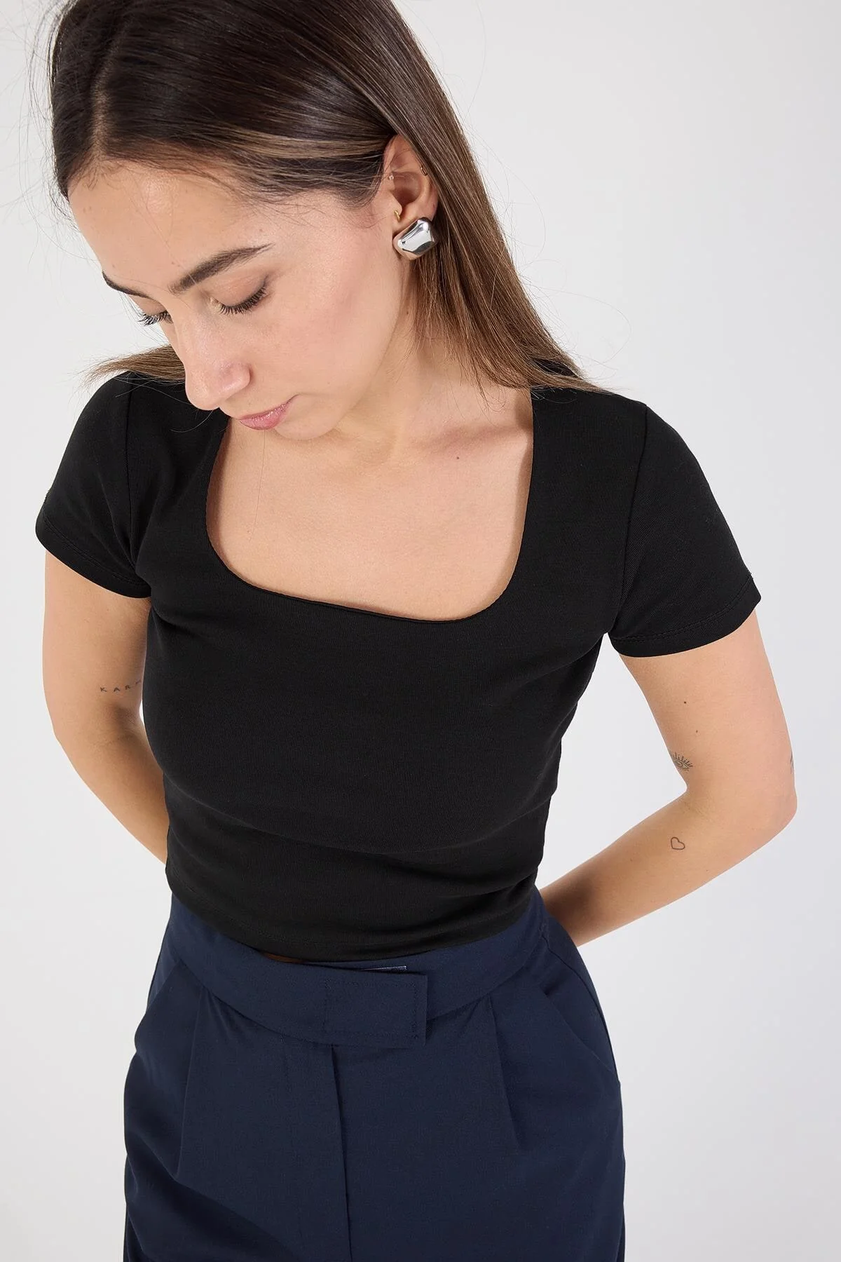 Square Neck Basic Blouse With Short Sleeve - Image 45