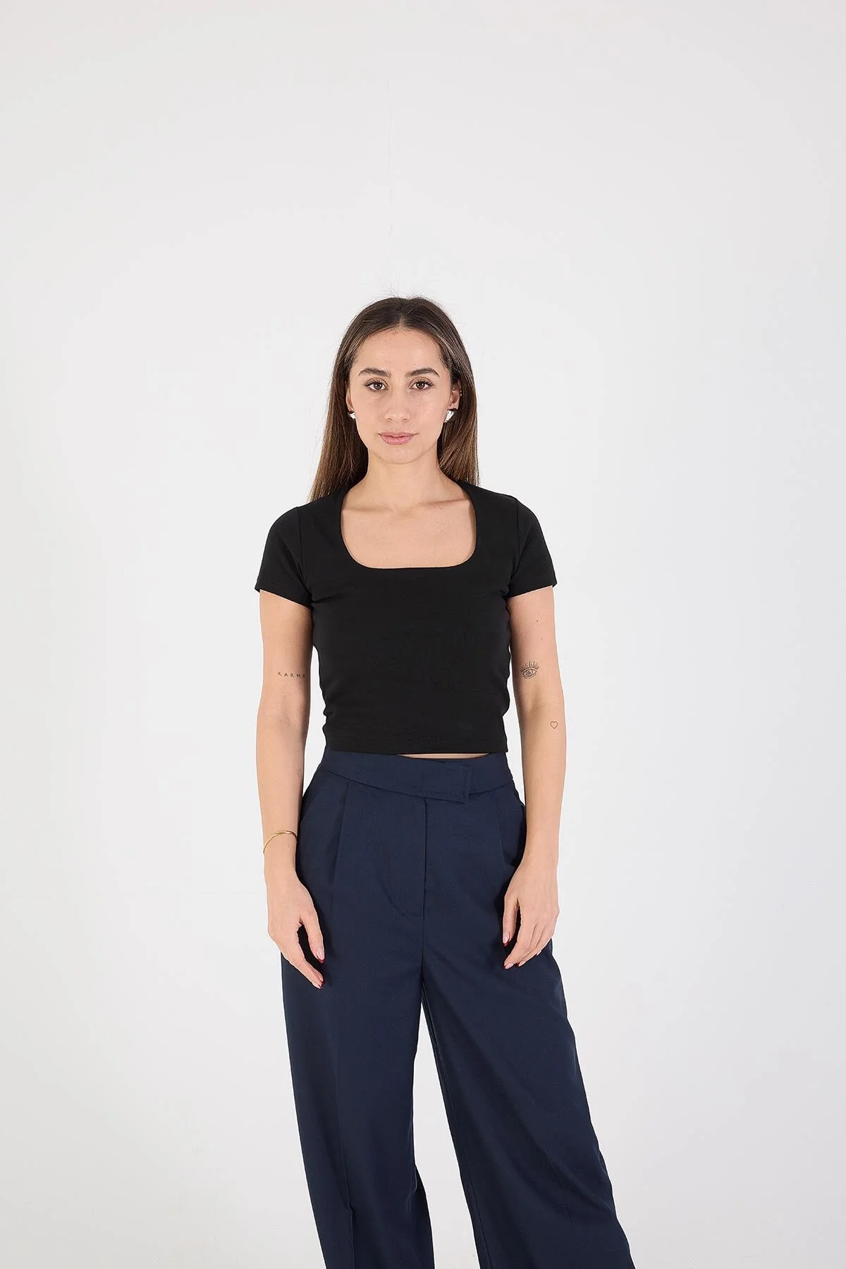 Square Neck Basic Blouse With Short Sleeve - Image 46