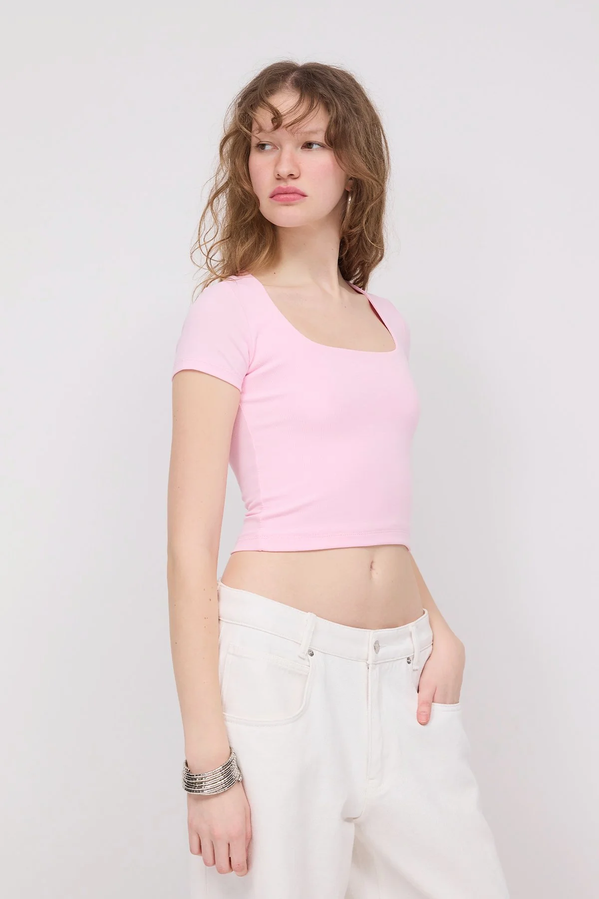 Square Neck Basic Blouse With Short Sleeve - Image 9