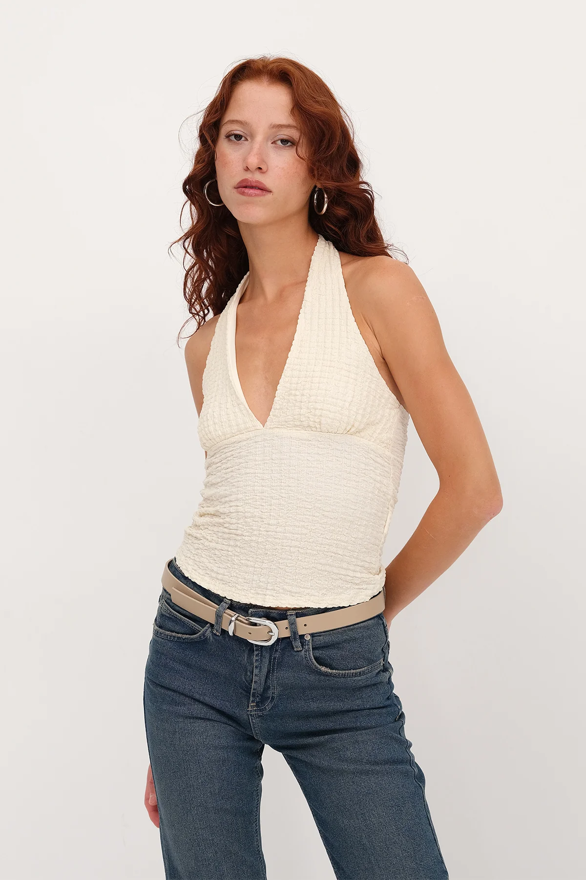 Textured Backless Blouse - Image 15