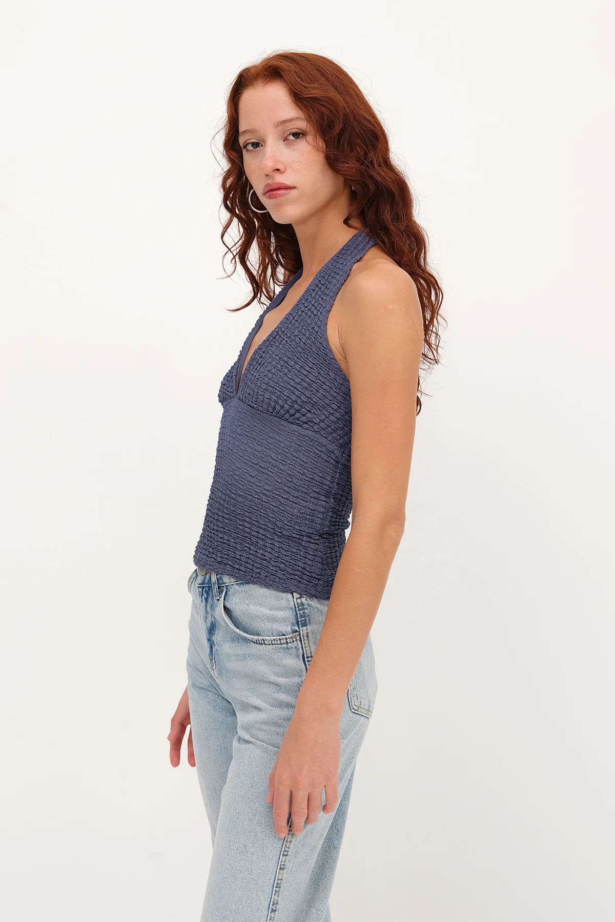 Textured Backless Blouse - Image 3