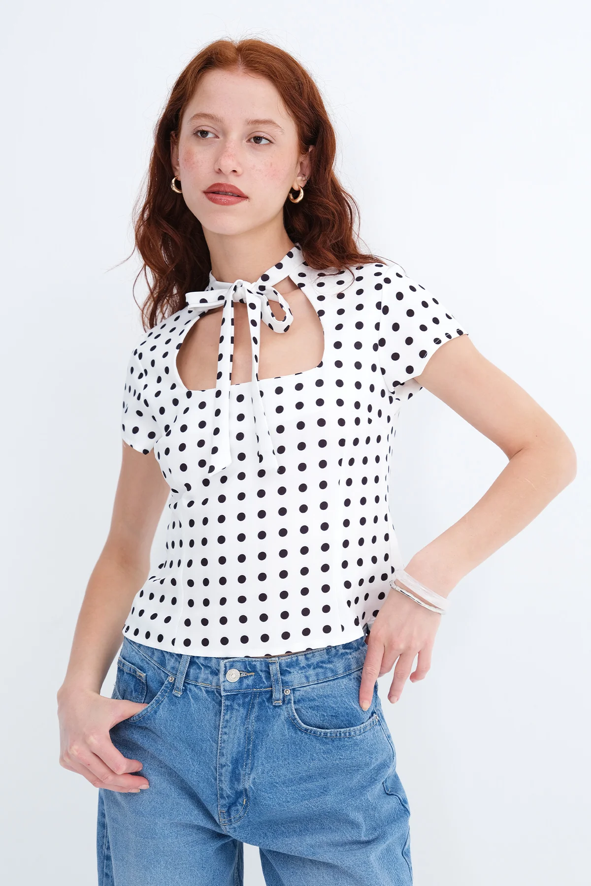 Tie Detail Polka Dot Blouse - Image 15
