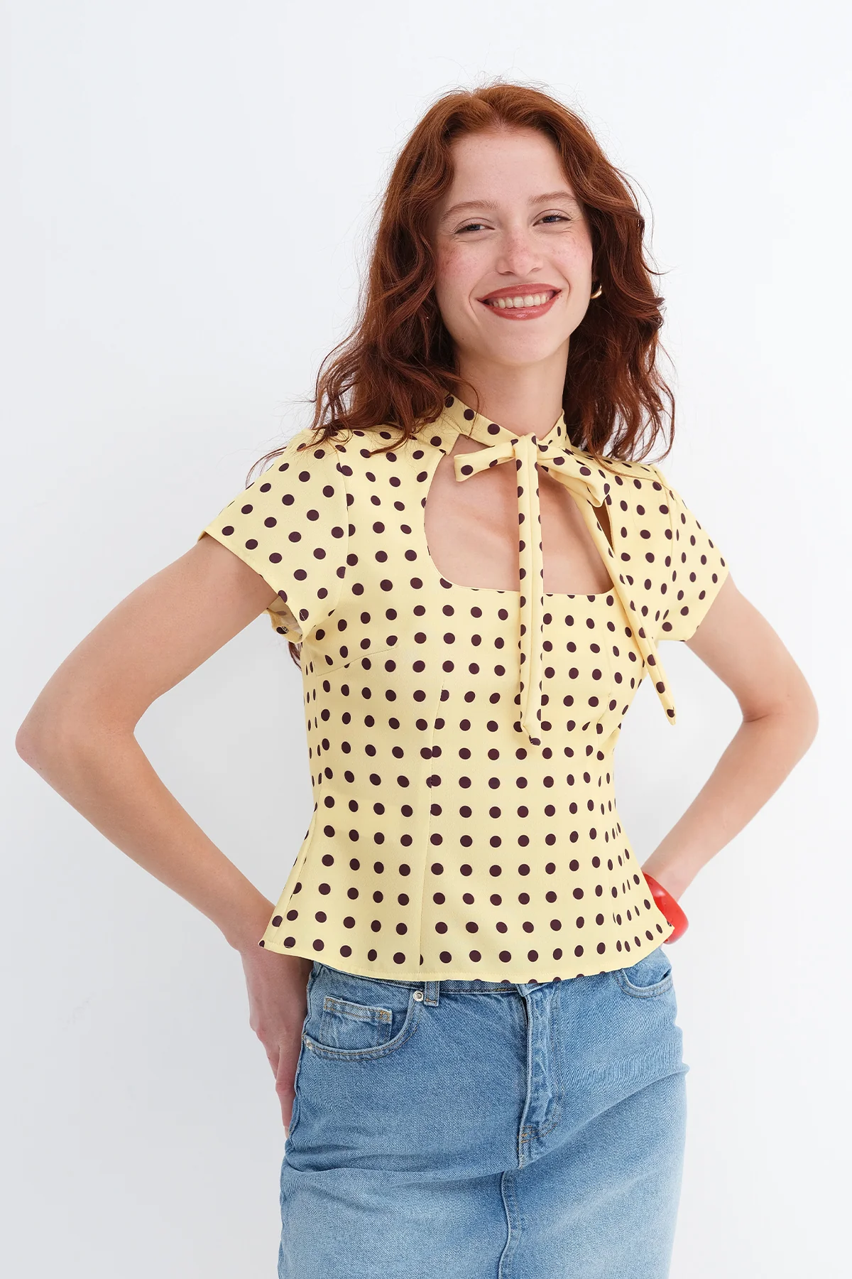 Tie Detail Polka Dot Blouse - Image 9