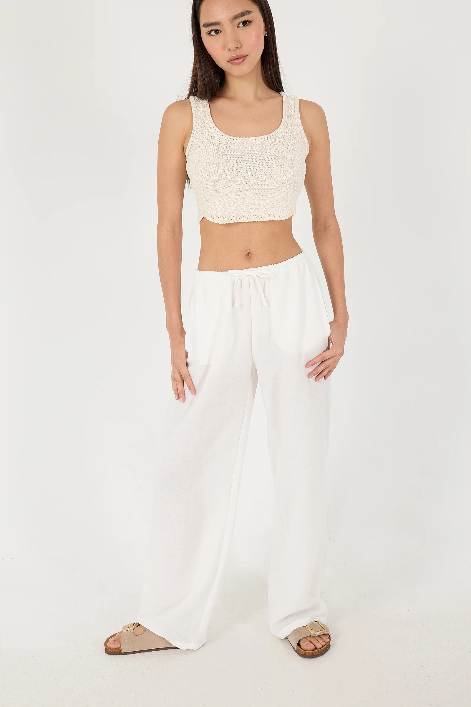 Tied Wide Leg Trousers - Image 24