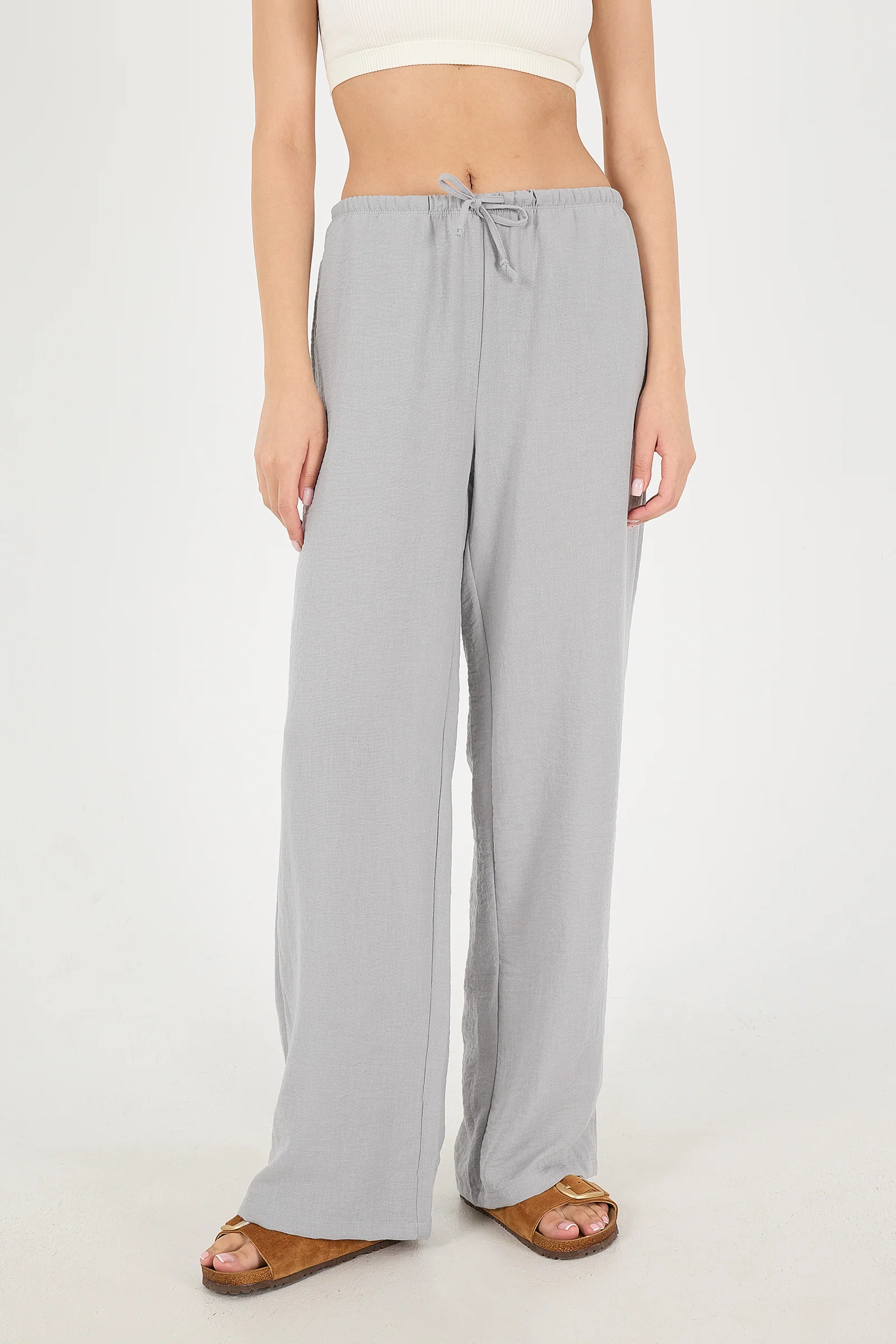 Tied Wide Leg Trousers - Image 35